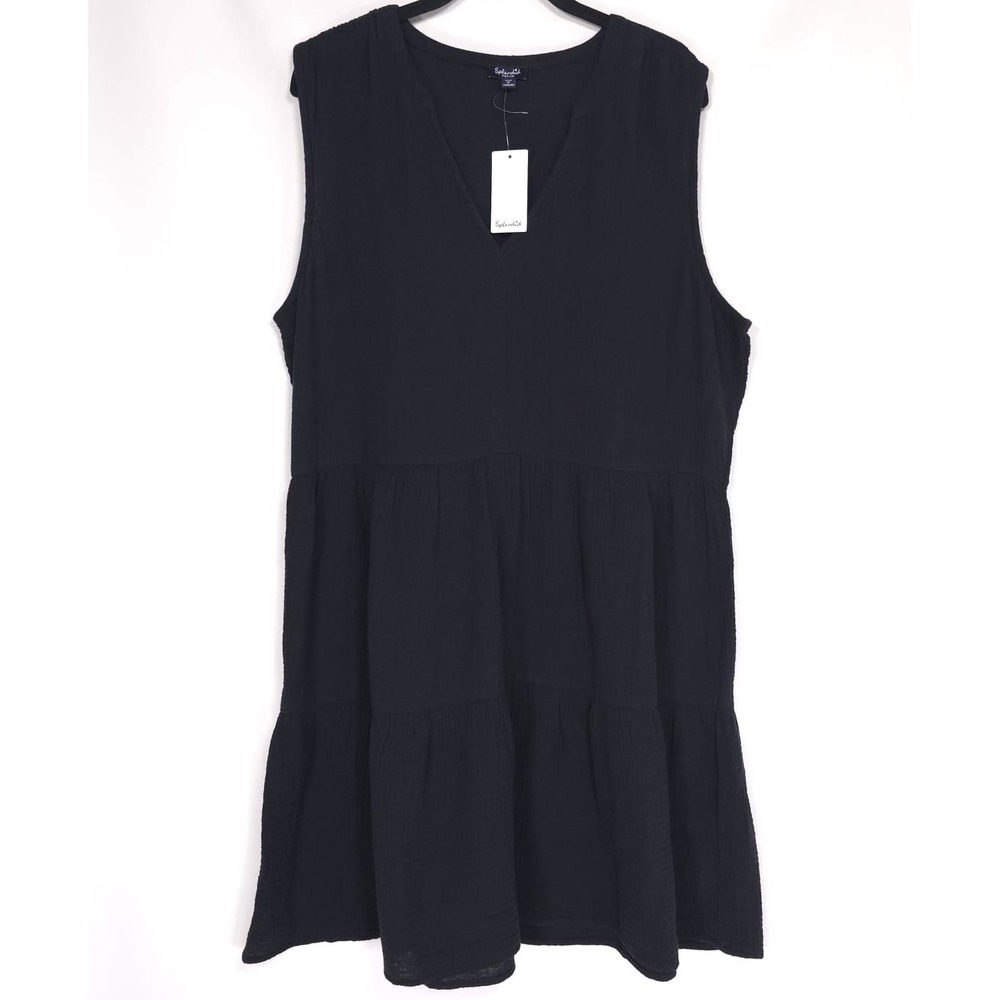 Splendid Women's Dress MEDIUM‎ Black V-neck Sleeveless Shift Flowy Tiered NEW